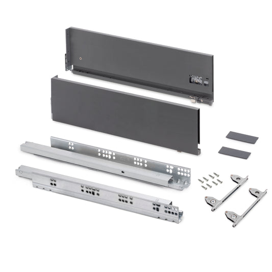 Emuca Cassetto esterno Vertex con regolazione 3D altezza 178mm, 60kg, profondità 500mm, Acciaio, Grigio antracite
