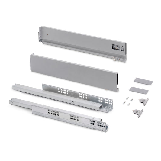 Emuca Cassetto esterno Vertex con regolazione 3D altezza 93mm, 40kg, profondità 300mm, Acciaio, Verniciato alluminio