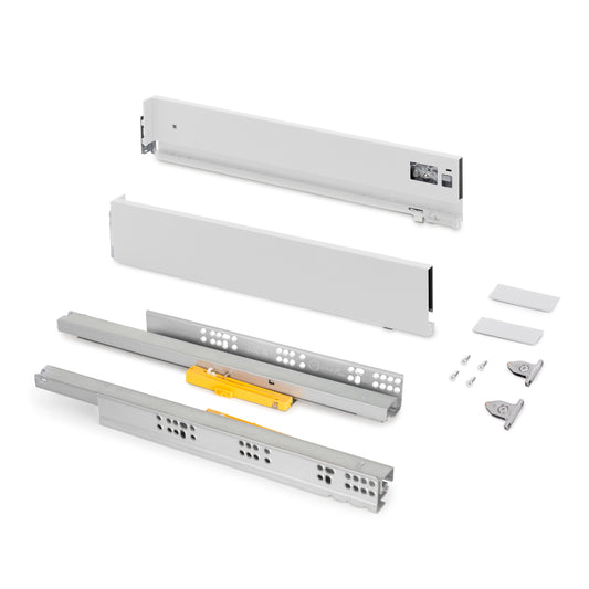 Emuca Cassetto Vertex Push Sincro con regolazione 3D, altezza 93mm , 40kg, profondità 350mm, Acciaio, Verniciato bianco