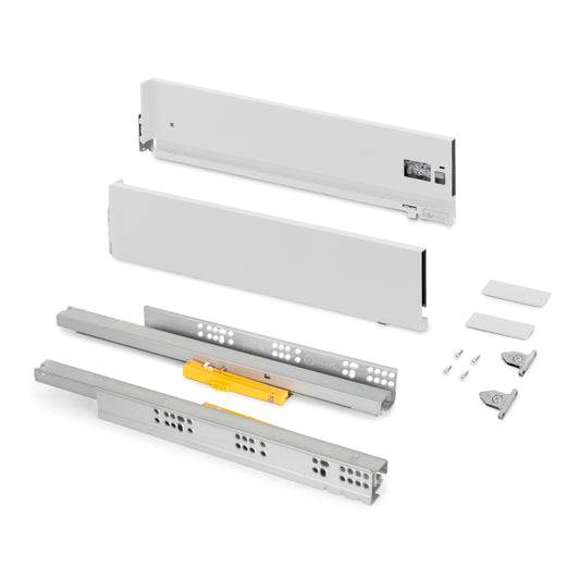 Emuca Cassetto Vertex Push Sincro con regolazione 3D, altezza 131mm , 40kg, profondità 350mm, Acciaio, Verniciato bianco