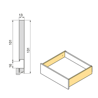Cassetto esterno Vertex, 40kg, altezza 131mm con Push Sincro e regolazione 3D