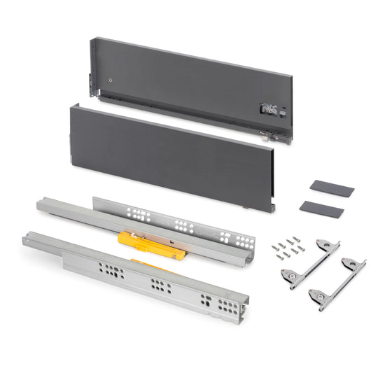 Emuca Cassetto Vertex Push Sincro con regolazione 3D, altezza 178mm, 40kg, profondità 350mm, Acciaio, Grigio antracite