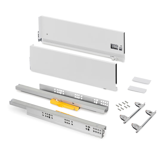 Emuca Cassetto Vertex Push Sincro con regolazione 3D, altezza 178mm , 40kg, profondità 500mm, Acciaio, Verniciato bianco