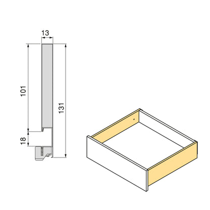 Cassetto esterno Vertex, 40kg, altezza 131mm e regolazione 3D per pannello da 18mm