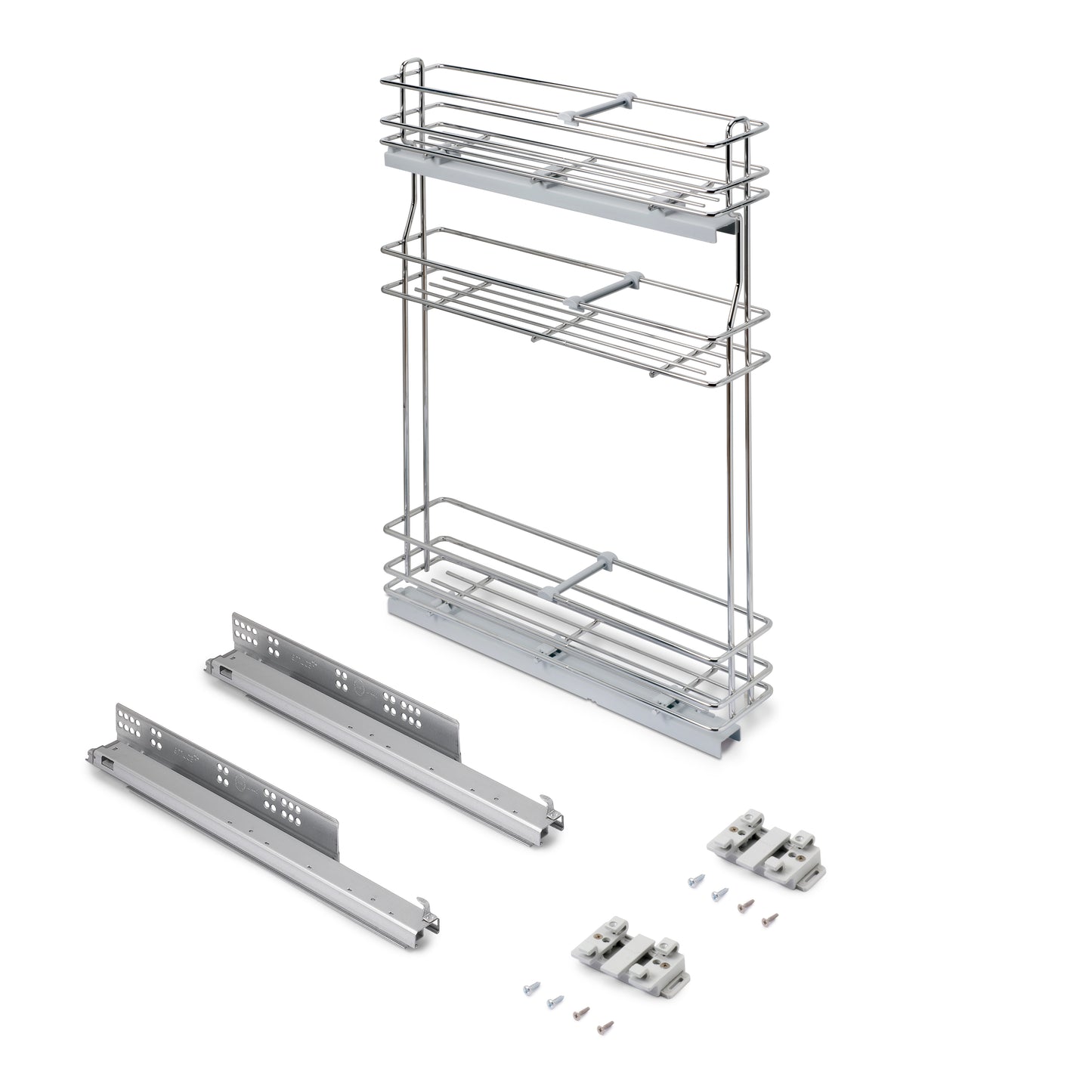 Emuca Portabottiglie estraibile SupraMax con chiusura soft, lato sinistro, 3 vassoi, unità 150 mm, Acciaio, Cromato lucido