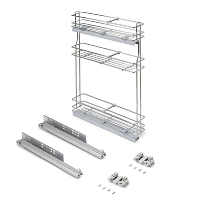 Emuca Portabottiglie estraibile SupraMax con chiusura soft, lato sinistro, 3 vassoi, unità 150 mm, Acciaio, Cromato lucido