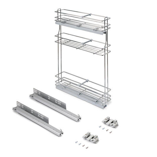 Emuca Portabottiglie estraibile SupraMax con chiusura soft, lato sinistro, 3 vassoi, unità 150 mm, Acciaio, Cromato lucido