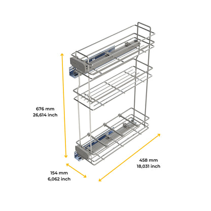 Emuca Portabottiglie estraibile SupraMax con chiusura soft, lato sinistro, 3 vassoi, unità 200 mm, Acciaio, Cromato lucido