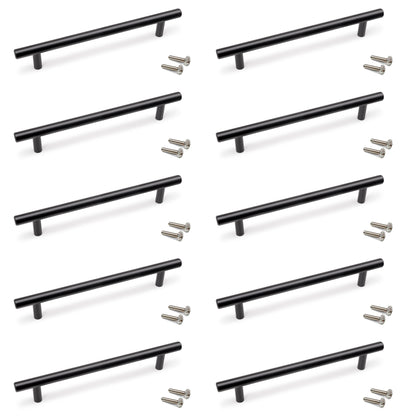 Emuca Lotto di 10 maniglie per mobili Orlando, L210mm, interasse 160mm, Acciaio, Verniciato nero