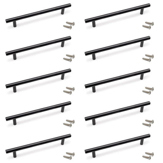 Emuca Lotto di 10 maniglie per mobili Orlando, L210mm, interasse 160mm, Acciaio, Verniciato nero