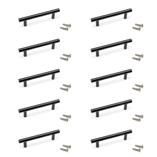 Emuca Lotto di 10 maniglie per mobili Orlando, L136mm, interasse 96mm, Acciaio, Verniciato nero