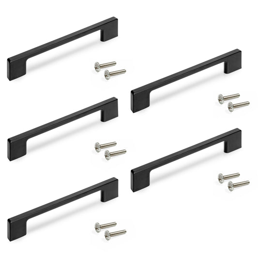 Emuca Lotto di 5 maniglie per mobili Paiporta, L160mm, interasse 128mm, Zama, Verniciato nero