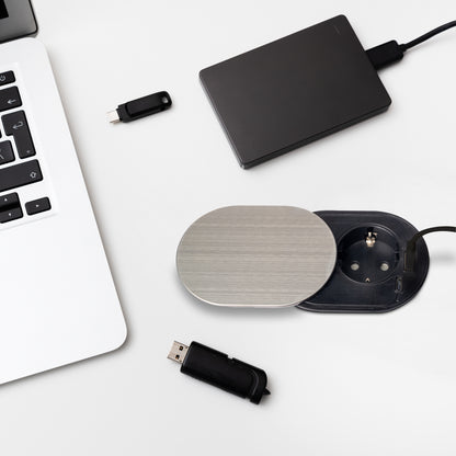 Emuca Multiconnettore con coperchio scorrevole Vertikal Flat 60, diametro 60 mm, 1 presa Schuko, 1 USB Tipo A, 1 USB Tipo C, Acciaio e Tecnoplastica, Acciaio inossidabile