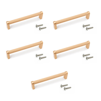 Emuca Lotto di 5 maniglie per mobili Bergen, L141mm, interasse 128mm, Alluminio, Verniciato oro