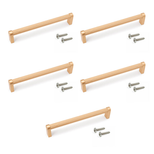 Emuca Lotto di 5 maniglie per mobili Bergen, L173mm, interasse 160mm, Alluminio, Verniciato oro