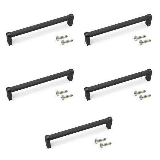 Emuca Lotto di 5 maniglie per mobili Bergen, L173mm, interasse 160mm, Alluminio, Verniciato nero