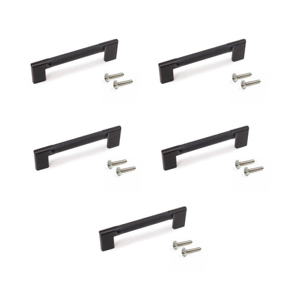 Emuca Lotto di 5 maniglie per mobili Sofia, L157mm, interasse 128mm, Alluminio, Verniciato nero