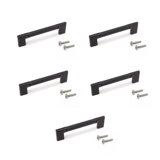 Emuca Lotto di 5 maniglie per mobili Sofia, L157mm, interasse 128mm, Alluminio, Verniciato nero