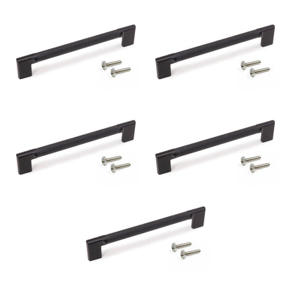 Emuca Lotto di 5 maniglie per mobili Sofia, L221mm, interasse 192mm, Alluminio, Verniciato nero
