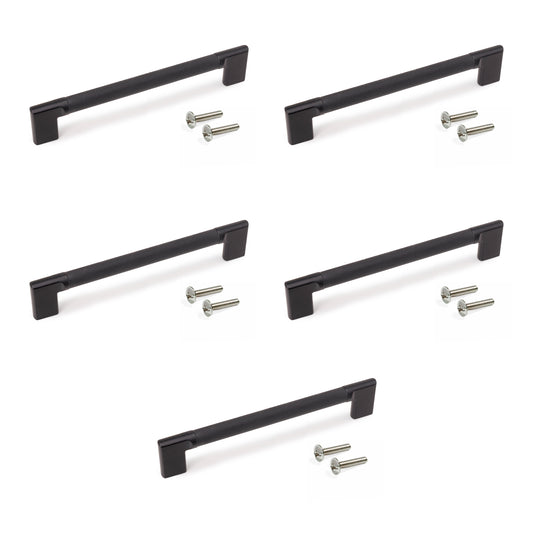 Emuca Lotto di 5 maniglie per mobili Sofia, L221mm, interasse 192mm, Alluminio, Verniciato nero