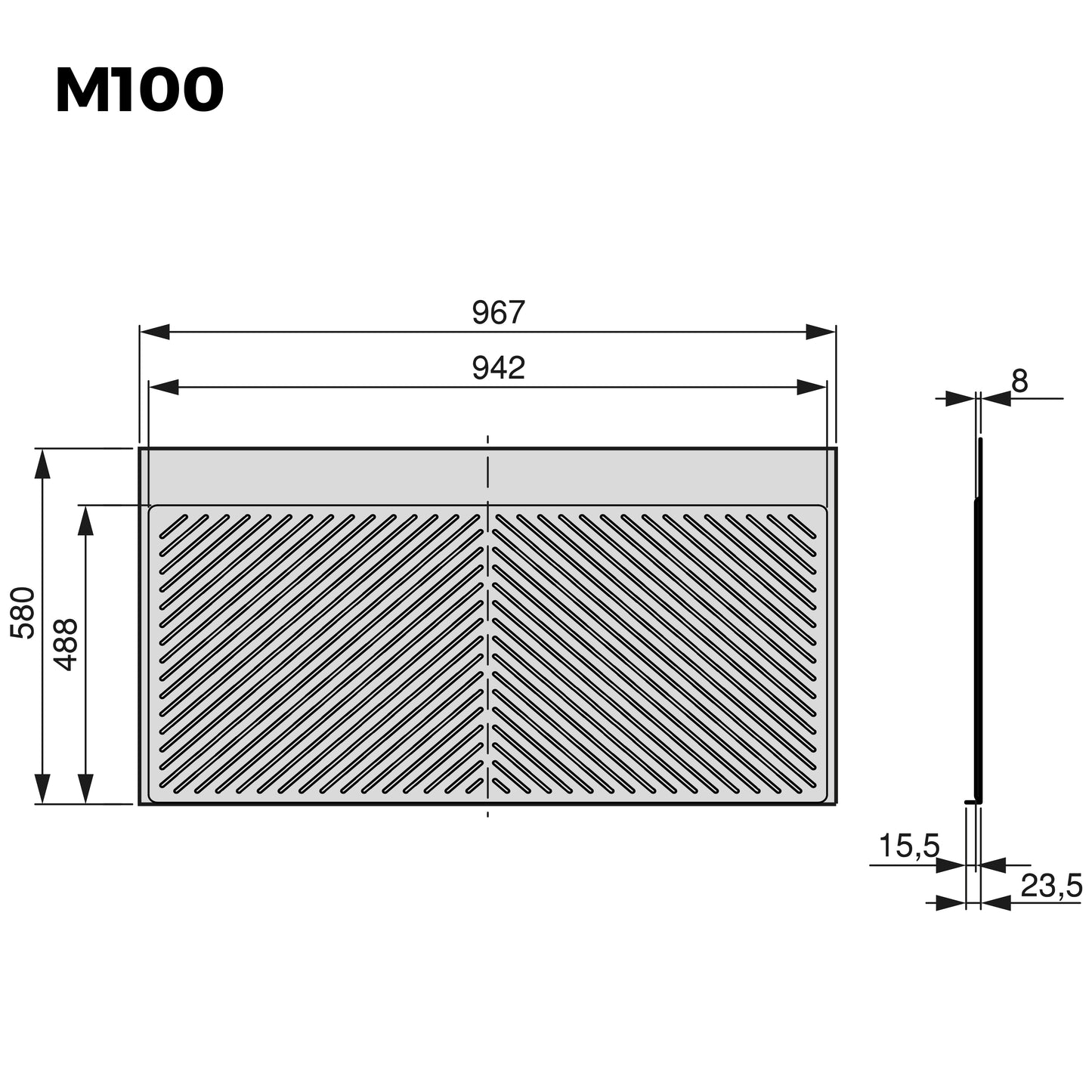 Emuca Fondi sotto lavello Sink, M100, 967x580mm, spessore della tavola 16mm, tagliabile, Tecnoplastica, Grigio antracite