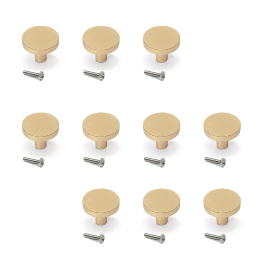 Emuca Lotto di 10 pomoli per mobili Uppsala, diametro 30mm, Alluminio, Oro