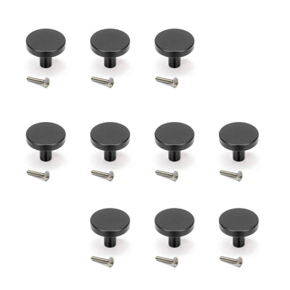 Emuca Lotto di 10 pomoli per mobili Uppsala, diametro 30mm, Alluminio, Verniciato nero