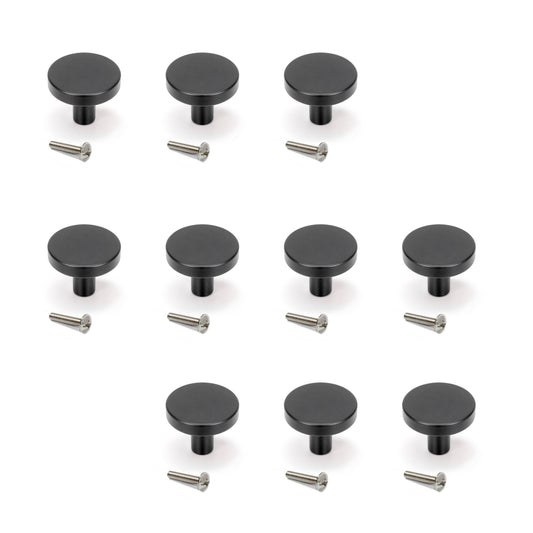 Emuca Lotto di 10 pomoli per mobili Uppsala, diametro 30mm, Alluminio, Verniciato nero