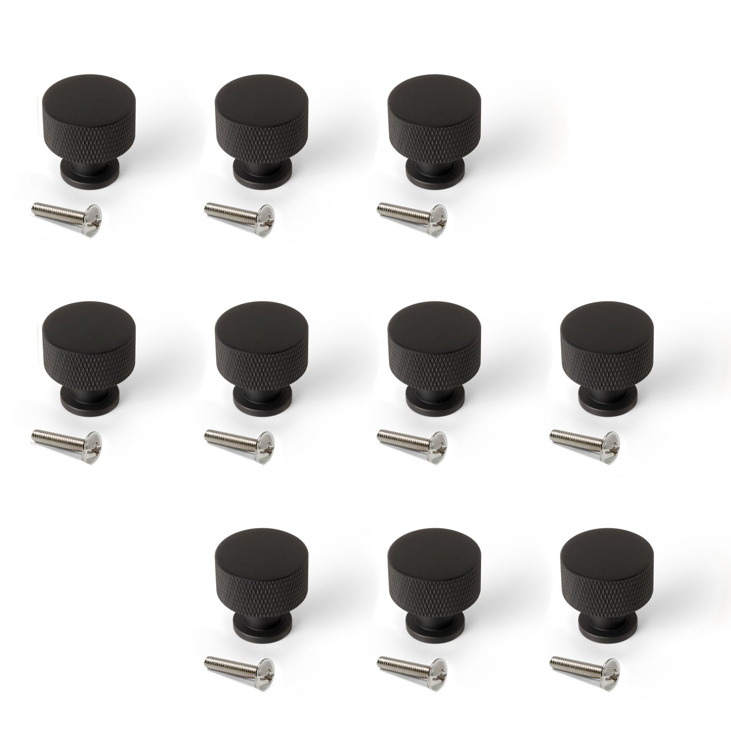 Emuca Lotto di 10 pomoli per mobili Argos, diametro 30mm, Alluminio, Verniciato nero