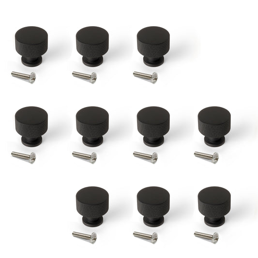 Emuca Lotto di 10 pomoli per mobili Argos, diametro 30mm, Alluminio, Verniciato nero