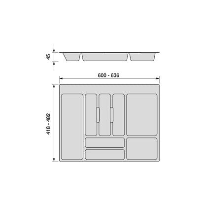 Emuca Portaposate Optima per cassetto universale, modulo 700 mm, Tecnoplastica, Grigio antracite