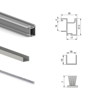 Emuca Kit di ferramenta per armadio 2 ante e chiusura ammortizzata Placard 74, Modello Maniglia Sharp, spessore 16 mm, pannelli non inclusi, Anodizzato opaco