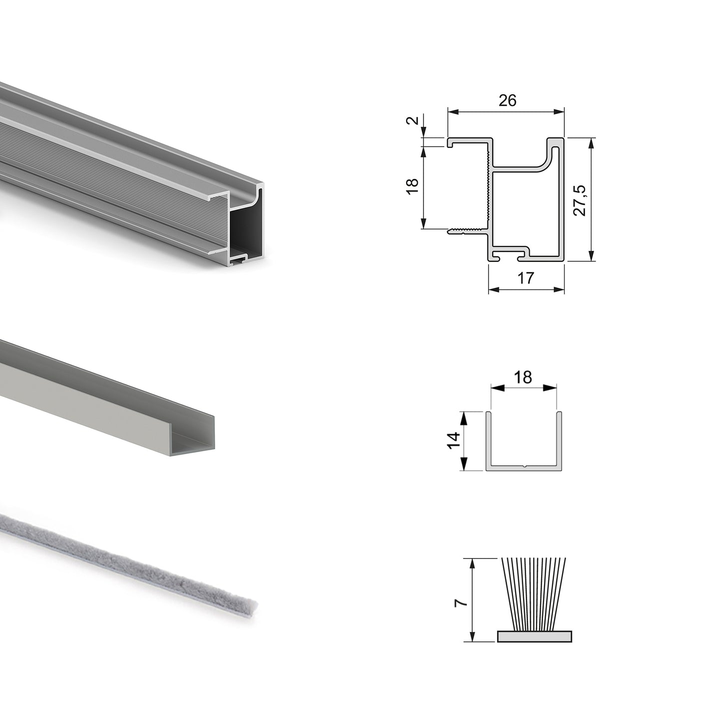 Emuca Kit di ferramenta per armadio 2 ante e chiusura ammortizzata Placard 74, Modello Maniglia Sharp, spessore 18 mm, pannelli non inclusi, Anodizzato opaco