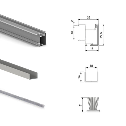 Emuca Kit di ferramenta per armadio 2 ante e chiusura ammortizzata Placard 74, Modello Maniglia Sharp, spessore 18 mm, pannelli non inclusi, Anodizzato opaco
