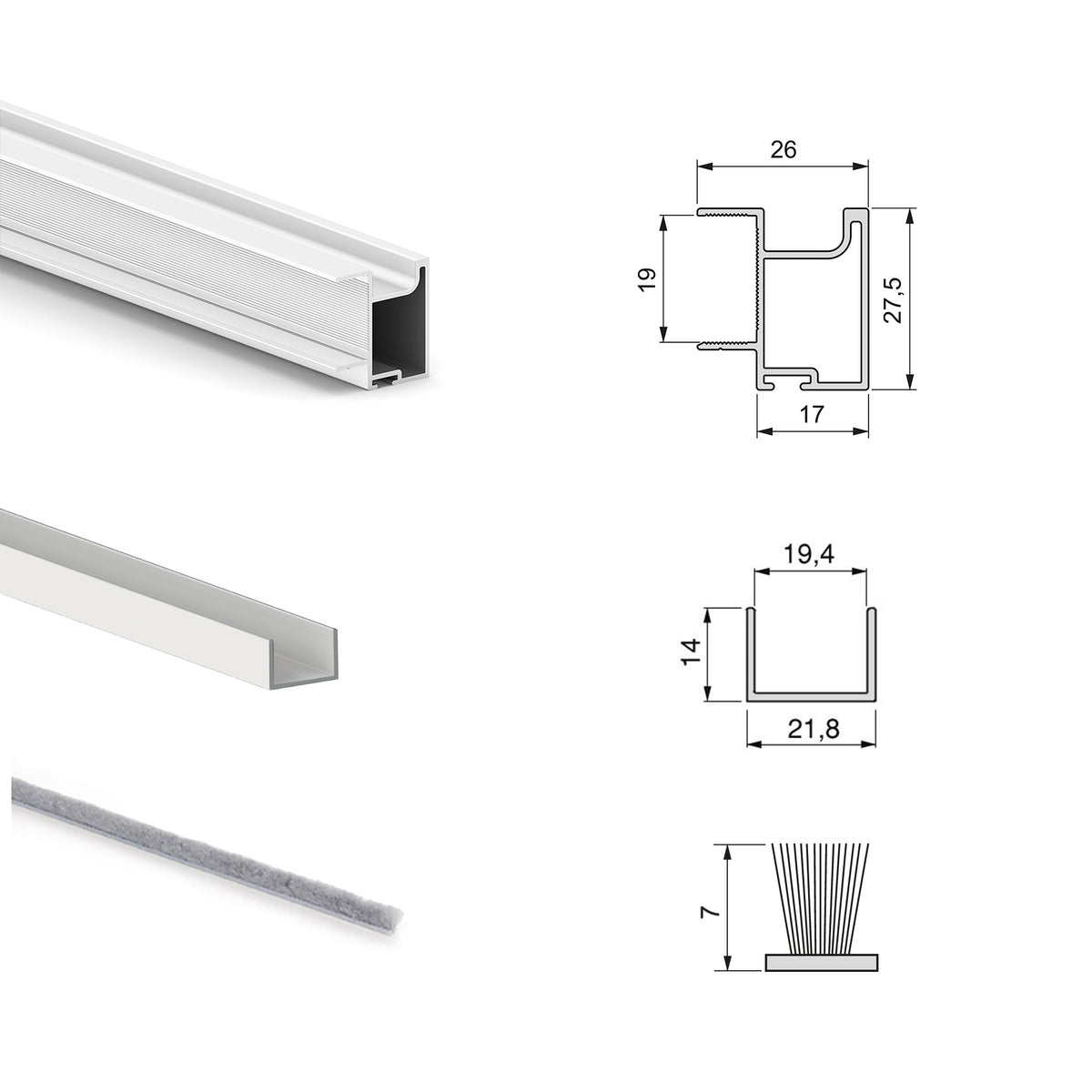 Sistema scorrevole per armadio 2 ante a scorrimento inferiore Placard 74 con maniglia Sharp e chiusura soft
