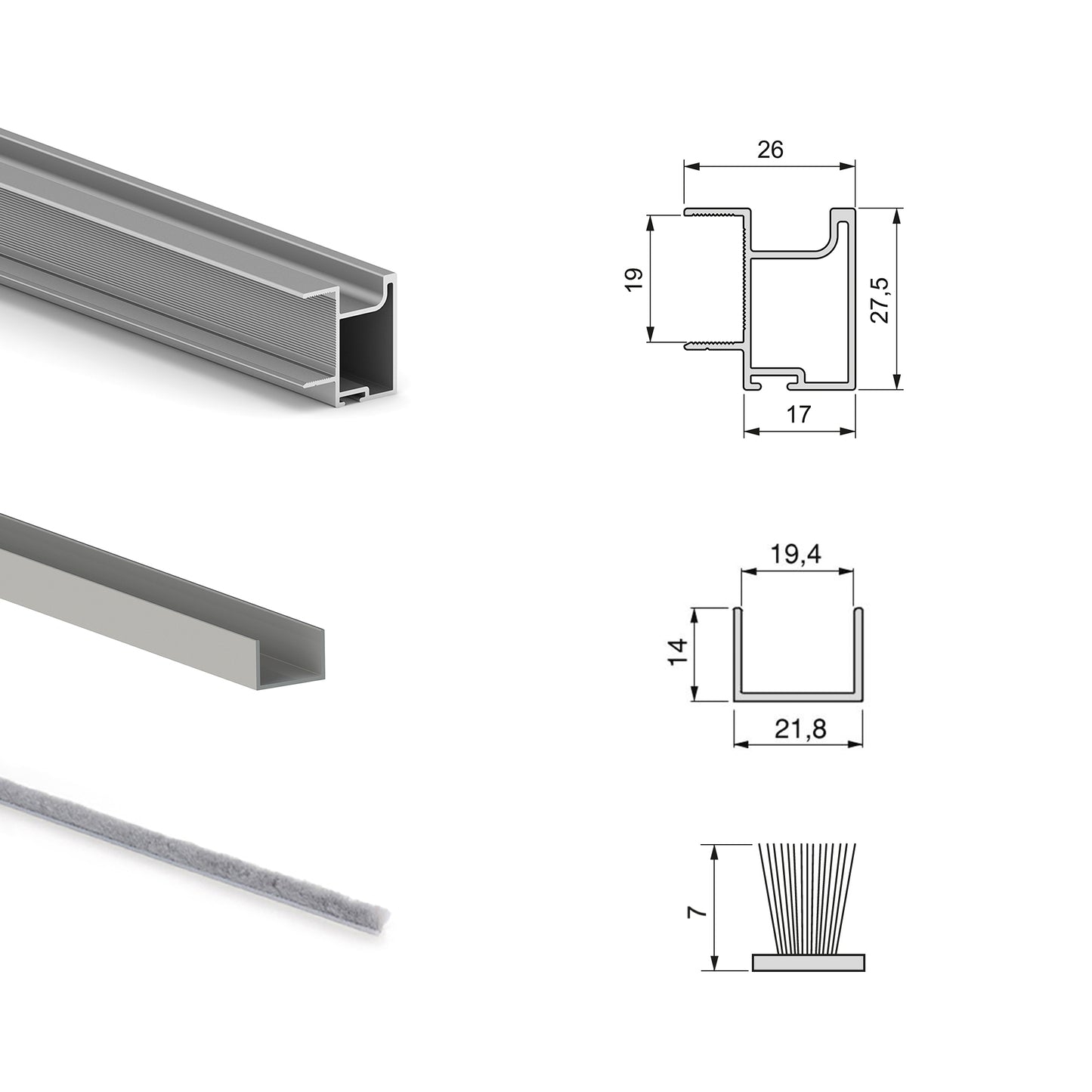 Emuca Kit di ferramenta per armadio 2 ante e chiusura ammortizzata Placard 74, Modello Maniglia Sharp, spessore 19 mm, pannelli non inclusi, Anodizzato opaco