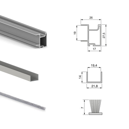 Emuca Kit di ferramenta per armadio 2 ante e chiusura ammortizzata Placard 74, Modello Maniglia Sharp, spessore 19 mm, pannelli non inclusi, Anodizzato opaco