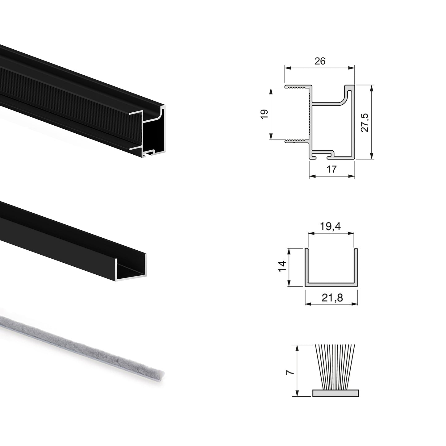 Emuca Kit di ferramenta per armadio 2 ante e chiusura ammortizzata Placard 74, Modello Maniglia Sharp, spessore 19 mm, pannelli non inclusi, Verniciato nero