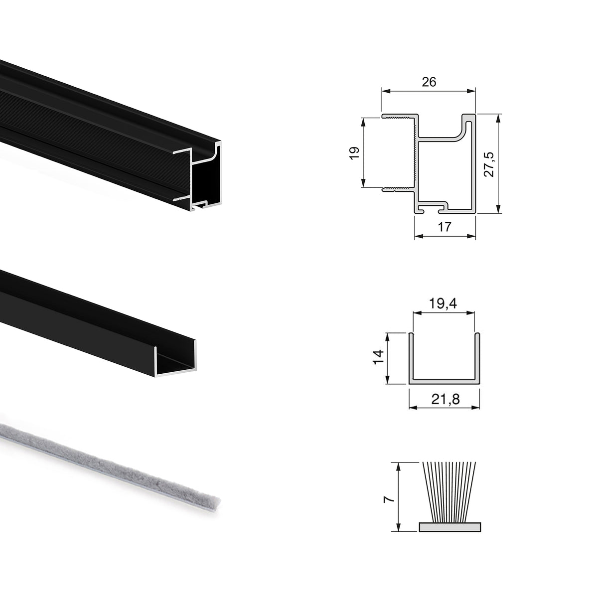 Sistema scorrevole per armadio 2 ante a scorrimento inferiore Placard 74 con maniglia Sharp e chiusura soft