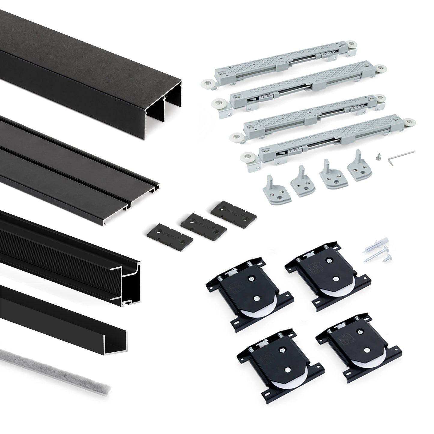 Emuca Kit di ferramenta per armadio 2 ante e chiusura ammortizzata Placard 74, Modello Maniglia Sharp, spessore 19 mm, pannelli non inclusi, Verniciato nero
