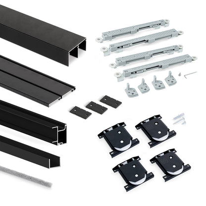 Emuca Kit di ferramenta per armadio 2 ante e chiusura ammortizzata Placard 74, Modello Maniglia Sharp, spessore 19 mm, pannelli non inclusi, Verniciato nero