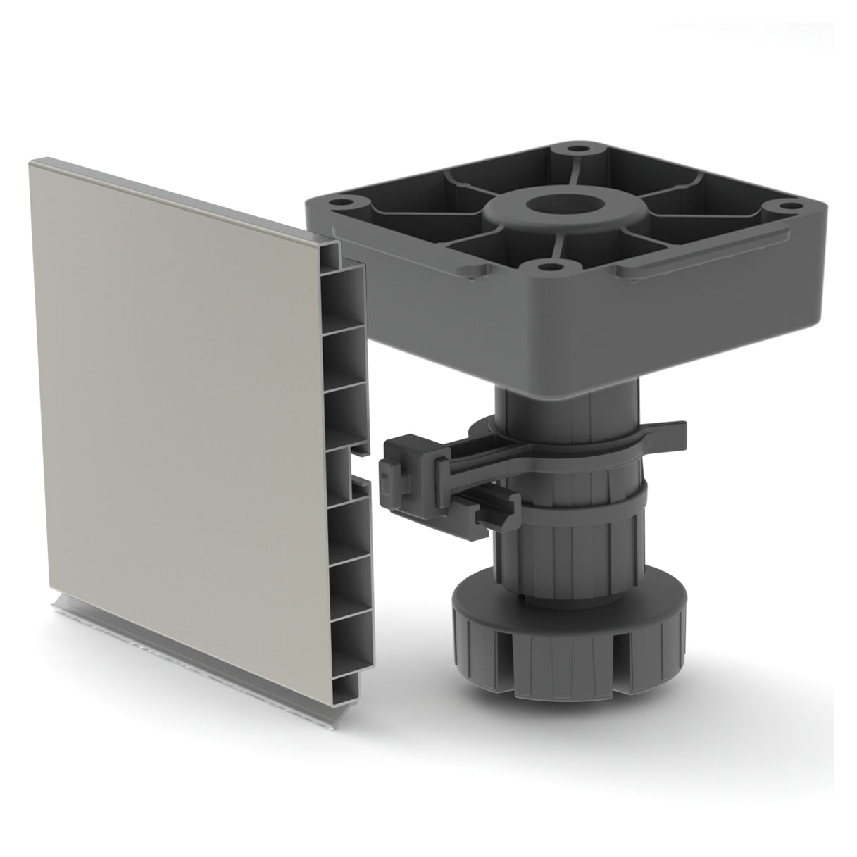 Emuca Kit di piedi regolabili Bone con base quadrata per mobili, altezza 150mm, regolabile 148-190mm, Tecnoplastica, Nera