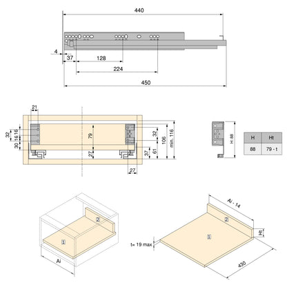 Cassetto esterno Simplex 25 kg altezza 88 mm