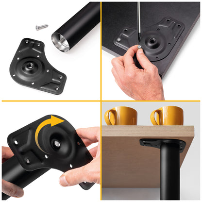 Emuca Lotto di 4 gambe per tavolo, diametro 60mm, H 830mm, Acciaio, Verniciato nero