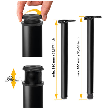Emuca Lotto di 4 gambe per tavolo, diametro 60mm, H 830mm, Acciaio, Verniciato nero