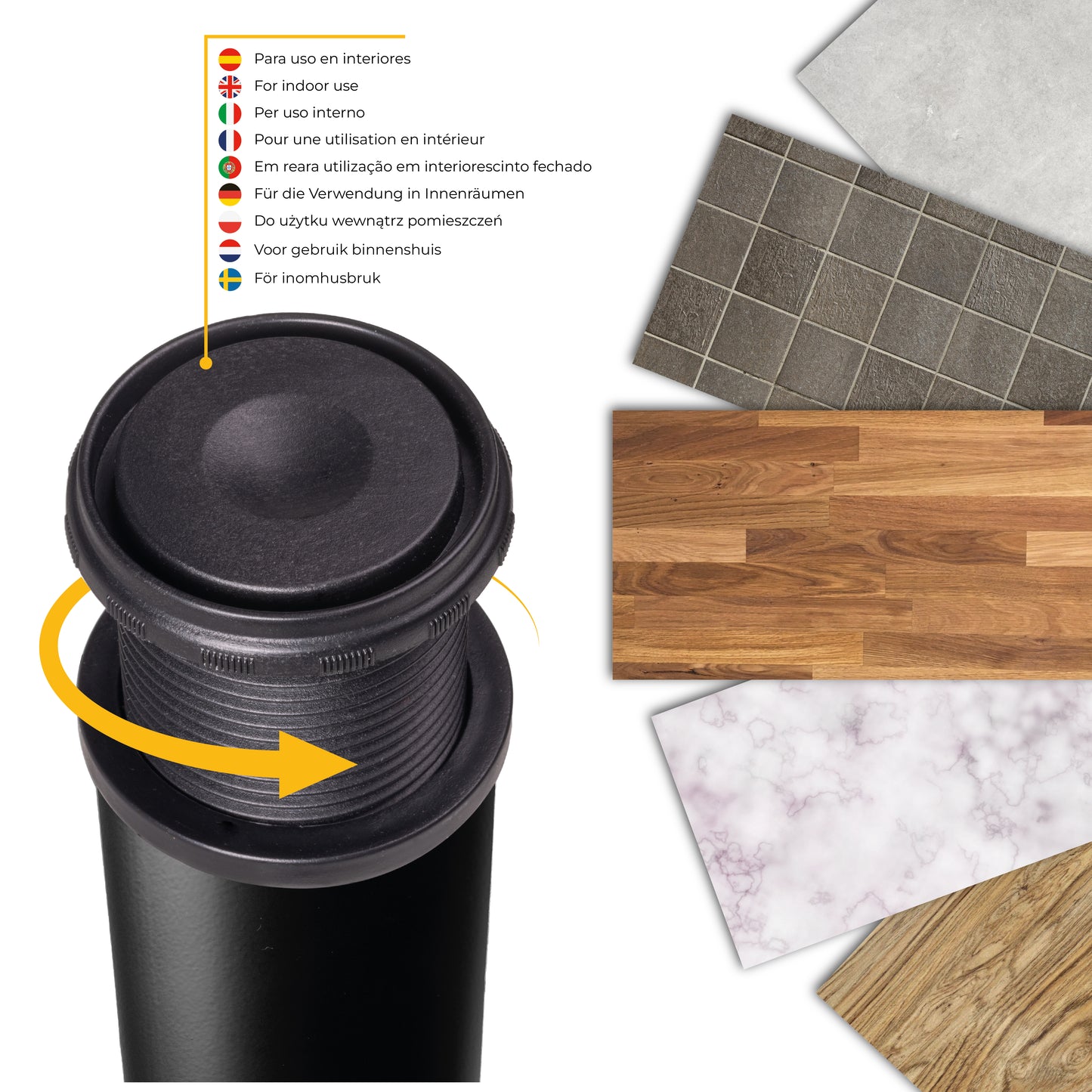 Emuca Lotto di 4 gambe per tavolo, diametro 60mm, H 830mm, Acciaio, Verniciato nero