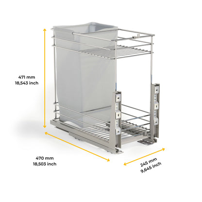 Emuca Carrello estraibile con cestelli e carrello del pane Supra con fissaggio inferiore con chiusura soft, Modulo 300, Acciaio, Cromato lucido