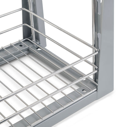 Emuca Carrello estraibile con cestelli e carrello del pane Supra con fissaggio inferiore con chiusura soft, Modulo 300, Acciaio, Cromato lucido