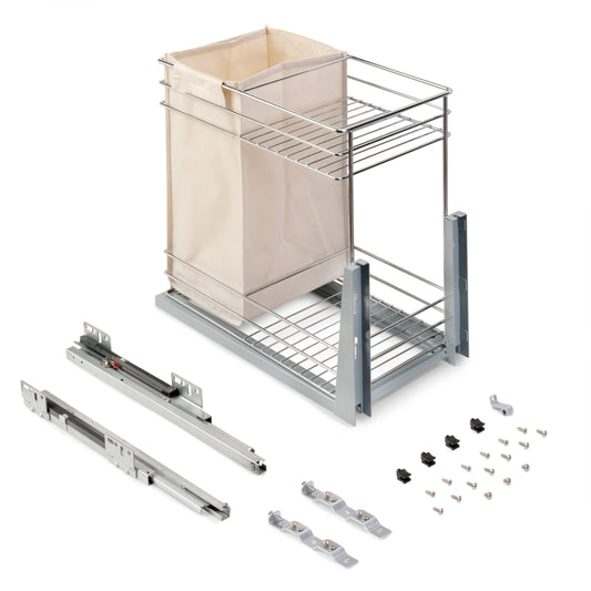 Emuca Carrello estraibile con cestelli e carrello del pane Supra con fissaggio inferiore con chiusura soft, Modulo 300, Acciaio, Cromato lucido