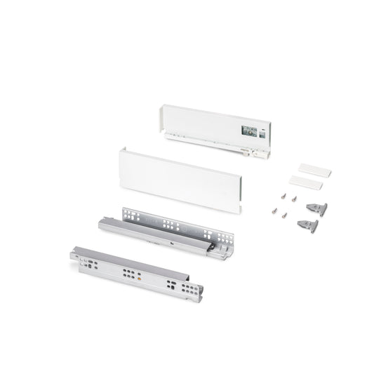 Emuca Cassetto esterno Protone 30kg, guide di estrazione totale con una chiusura soft, altezza 93mm, profondità 300mm, Acciaio, Verniciato bianco